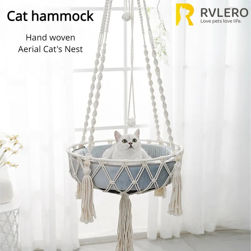 Hand-Woven Cotton Rope Cat Hammock Swing – Hanging Indoor Pet Nest