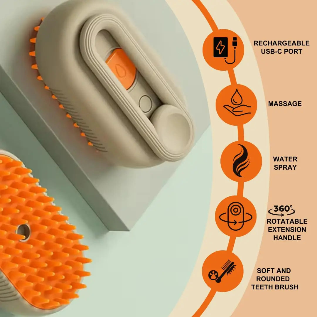 3-in-1 Electric Pet Hair Brush with Steam & Massage