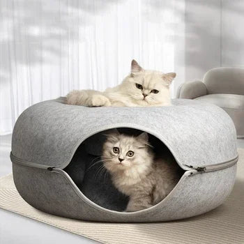 2-in-1 Felt Donut Cat Bed & Tunnel with Breather Hole